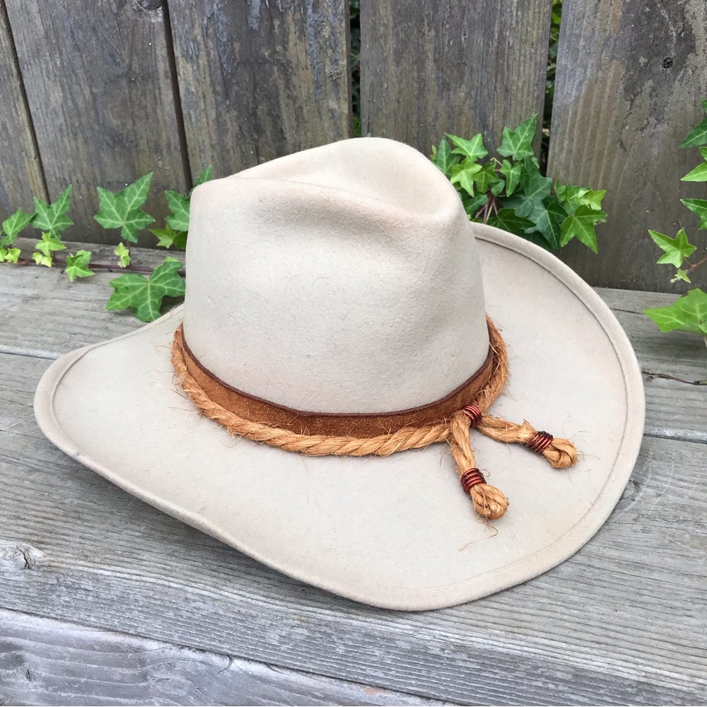 Shady Brady Small Wool Hat Western Ranch Rancher Rope Jute Leather Suede Cowboy